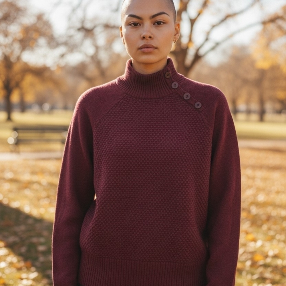 The North Face Women's Burgundy Turtleneck Sweater with Shoulder Buttons